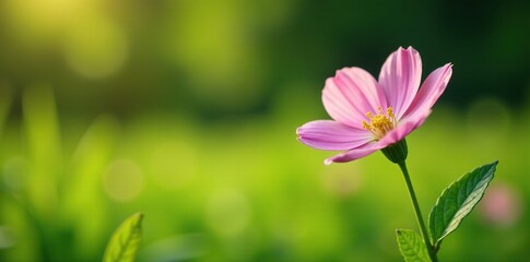 Obraz premium Pink flower of mallow grows in a lush green meadow, plant, meadow