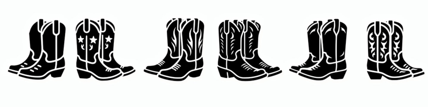 Set of cowboy boots vector illustration, wild west western footwear element