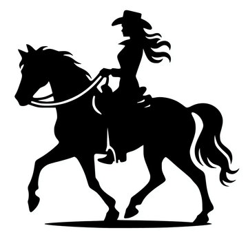 recommend clip art: Silhouette of a Horsewoman: Western Adventure in Equestrian Spirit with Brown Horse and Cowboy Hat