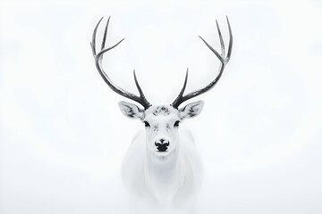 White Deer with Antlers Stands Majestically Against a Pure White Background