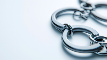 Obraz premium Digital arrest futuristic concept. Close-up of interconnected metal rings on a light background.