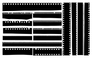 Cinema Strips: A graphic, high-contrast image of a film roll strip collection, symbolizing the art of filmmaking.