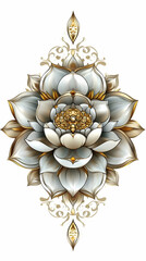 Elegant Ornamental Lotus Flower Illustration with Gold Accents Beautifully Designed
