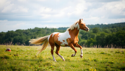 Obraz premium A beautiful horse is riding freely in the field. isolated with white highlights
