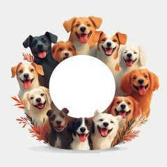 Obraz premium Cheerful Group of Happy Dogs Around a Blank Sign