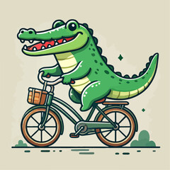 vector illustration of cartoon crocodile riding a bicycle