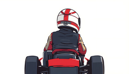 Naklejka premium Kart racers in helmet, back view, karting, hand-drawn digital illustration. isolated with white highlights