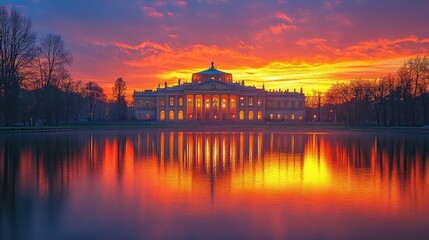Fototapeta premium Majestic Sunset Over the Capitol Building with Reflections in Calm Waters