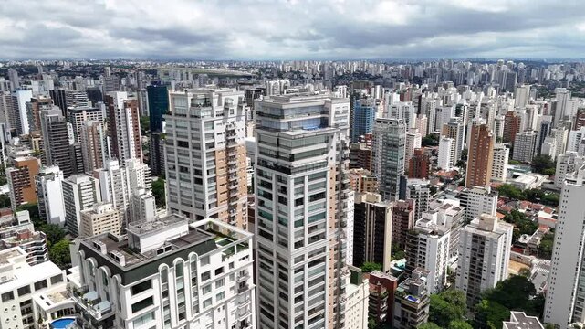 Aerial video above Parque Ibirapuera Sao Paulo on a sunny day
