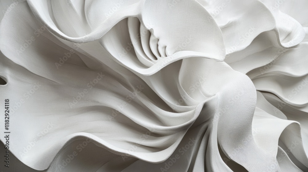 Poster A detailed view of white fabric with radial folds, showcasing the fluidity and texture of the material in a sophisticated composition.