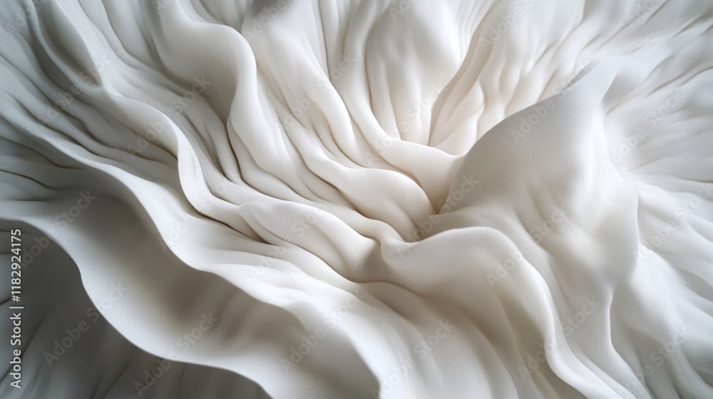 Poster A detailed view of white fabric with radial folds, showcasing the fluidity and texture of the material in a sophisticated composition.
