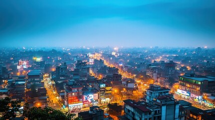 Obraz premium A bustling cityscape illuminated by vibrant billboards and streetlights at night 