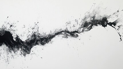 Abstract black ink splatter on white background.