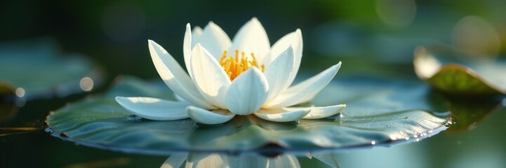 Fototapeta premium Delicate white flower blooms in a droplet pool, water, petals