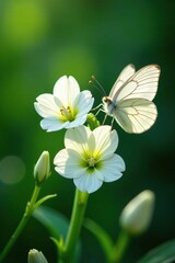 Delicate white butterflies on green shallot flower, white, garden flowers