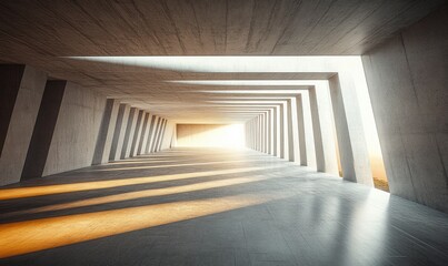 Fototapeta premium minimalist concrete interior corridor with natural light and symmetry