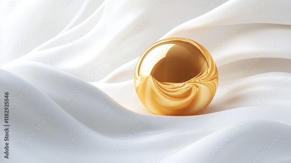Aufkleber a golden sphere against an abstract white background with fluid waves, showcasing elegance and a sen