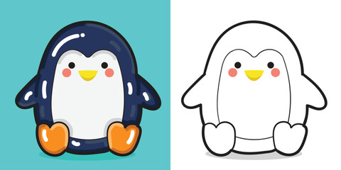 A cute penguin doll illustration for coloring book element or design element