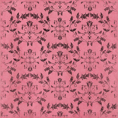 Pink damask seamless pattern with dark floral scrolls. Perfect for bold wallpaper, vintage textiles, scrapbook backgrounds, and romantic designs.