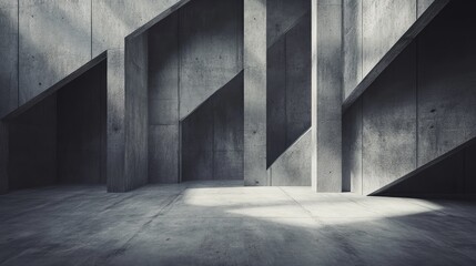 Fototapeta premium A minimalist modern space with overlapping dark concrete panels arranged in a geometric pattern, creating a bold and contemporary aesthetic.