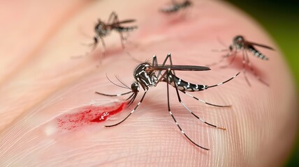 Naklejka premium mosquito on the human skin, closeup of a mosquito. made with generative Ai 