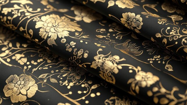 A black-and-gold event invitation design with intricate patterns and refined typography 