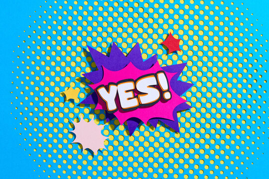 Colorful Pop Art YES Sign on Blue Background with Stars