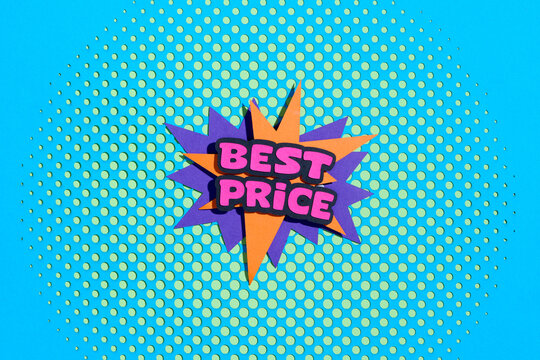 Vibrant pop art background with a colorful 'Best price' text