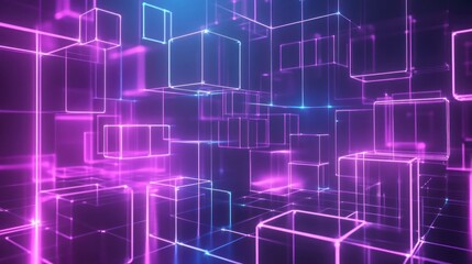 Fototapeta premium Neon Cubes: A Digital Abstract Landscape