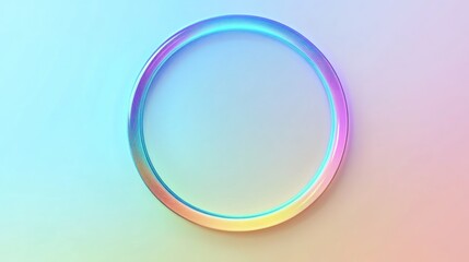 Holographic iridescent circle frame on pastel background.