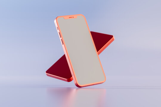 Modern Smartphone Floating on Reflective Abstract Background