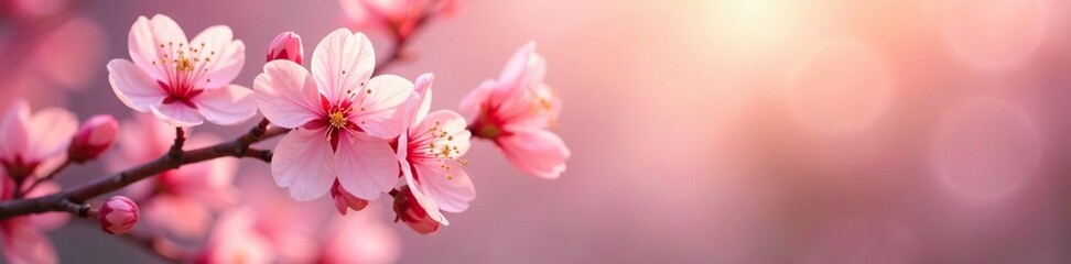 Obraz premium Delicate cherry blossoms on a warm background, cherry blossom, blossom