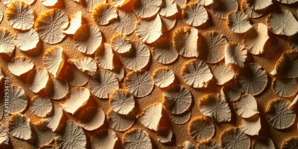 Fototapete abstract pattern of circular and petal-shaped elements on textured surface
