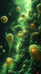 Fototapeta premium Green Nebula With Glowing Organic Forms