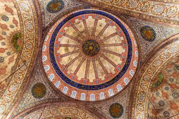 Blue Mosque stained glass, Istanbul, Turkey. Blue Mosque or Sultan Ahmed Mosque built in 1616 by...