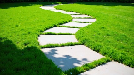 Serene Garden Path A Meandering Walkway Through Lush Green Grass