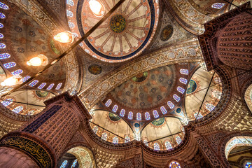 Blue Mosque electric lights, Istanbul, Turkey. Blue Mosque or Sultan Ahmed Mosque built in 1616 by...