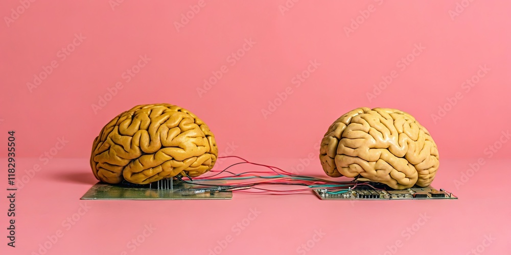Poster Two brains are connected to a computer board