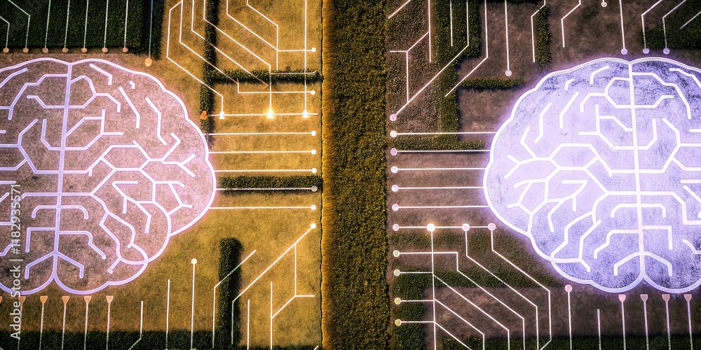 Poster Two brains are shown in a computer generated image