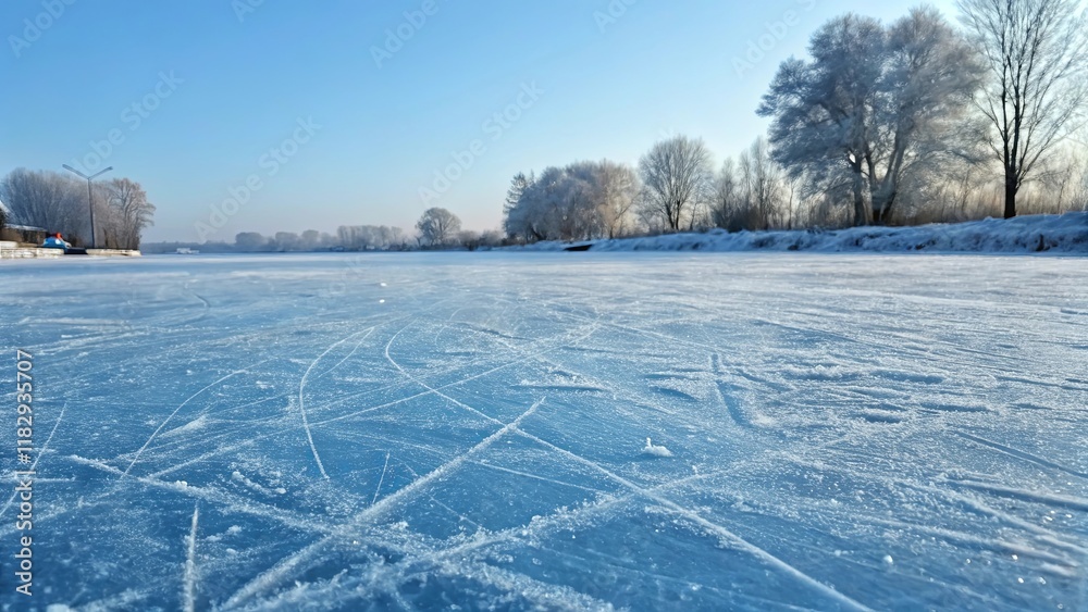 Poster A frozen lake with a few trees in the background