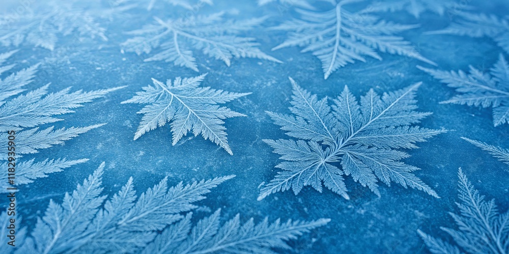 Poster a blue background with a pattern of frozen leaves