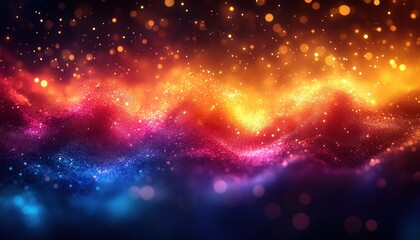 Fototapeta premium Dreamy Abstract Bokeh Lights with Vibrant Rainbow Colors and Warm Golden Glow in Blurred Background