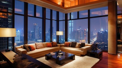 Night Cityscape View from Luxurious Apartment