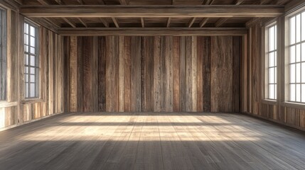 Rustic Wooden Room Interior Design: Sunlight Streaming Through Windows