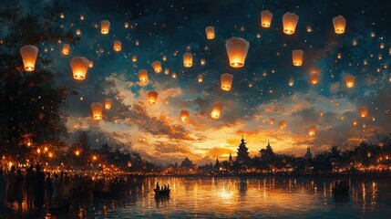 Tazaungdaing Festival Celebration with Floating Lanterns and Traditional Music