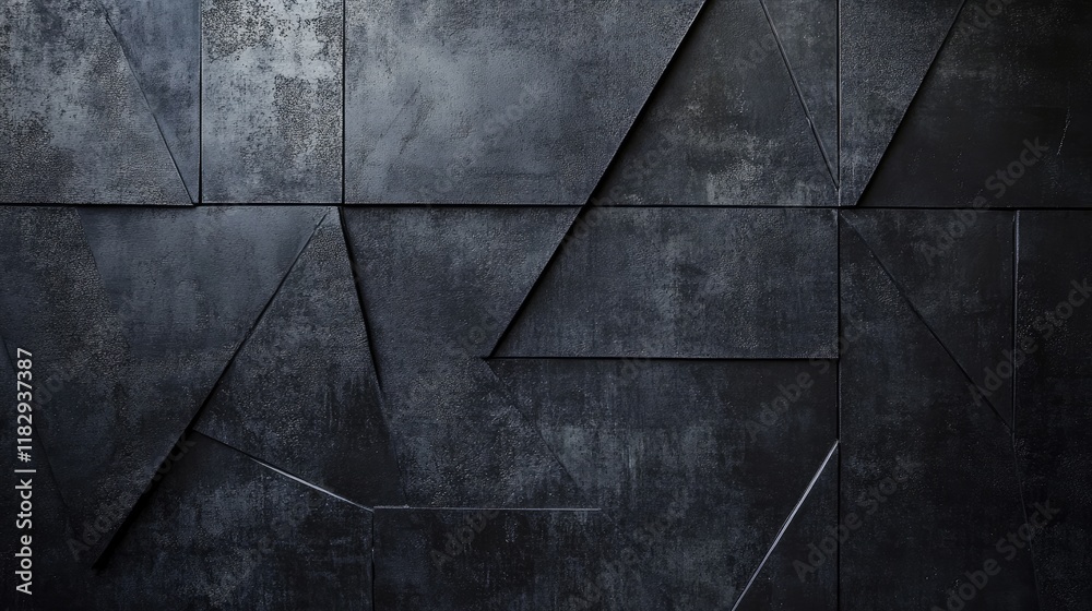 Poster close-up of dark concrete panels with overlapping geometric patterns, perfect for bold and modern in