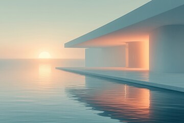 Fototapeta premium Minimalist Digital Art Scene Soft Gradient Background Reflective Surface Serene Atmosphere