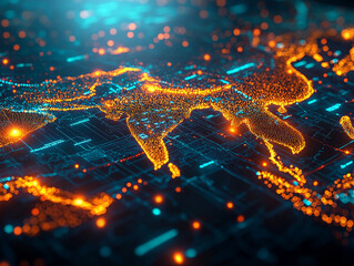 digital map of Southeast Asia with glowing nodes and connections