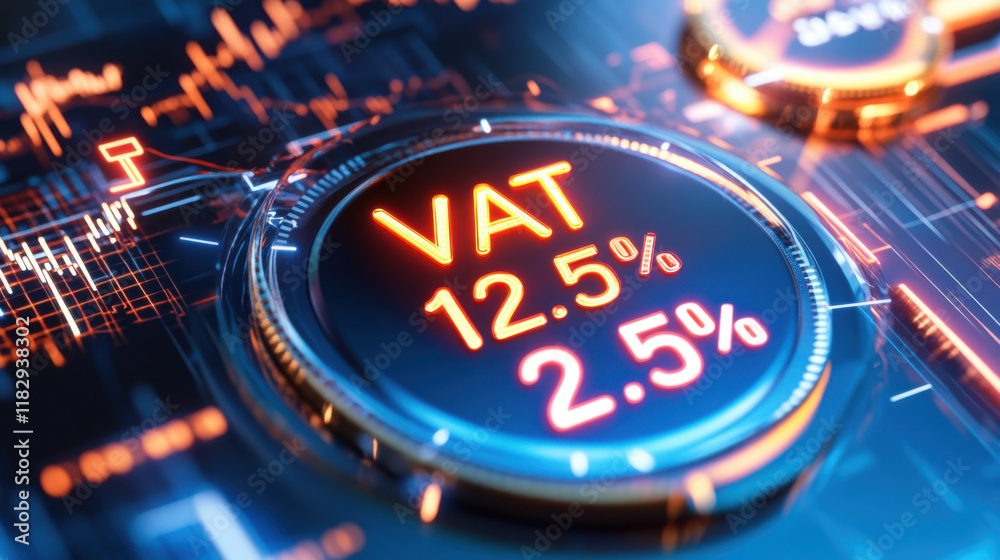 Poster vat 12.5% and 2.5% displayed on digital interface with glowing elements