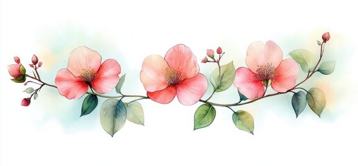 Watercolor Floral Collection of Pink Roses and Green Leaves for Wedding Invitations and Greeting Cards